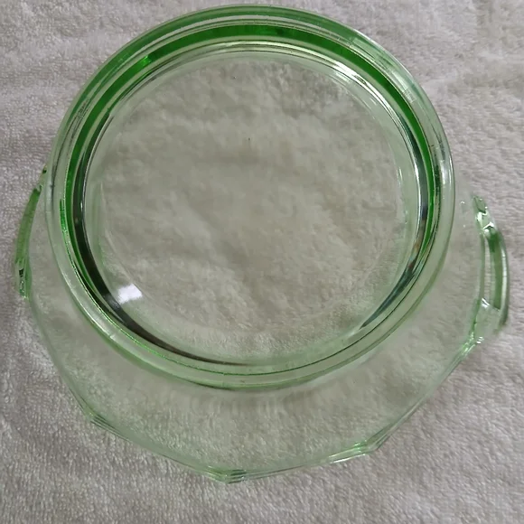 1930's Art Deco 9" Imperial Uranium Glass 10-sided Centerpiece Bowl with Handles - Picture 3 of 4